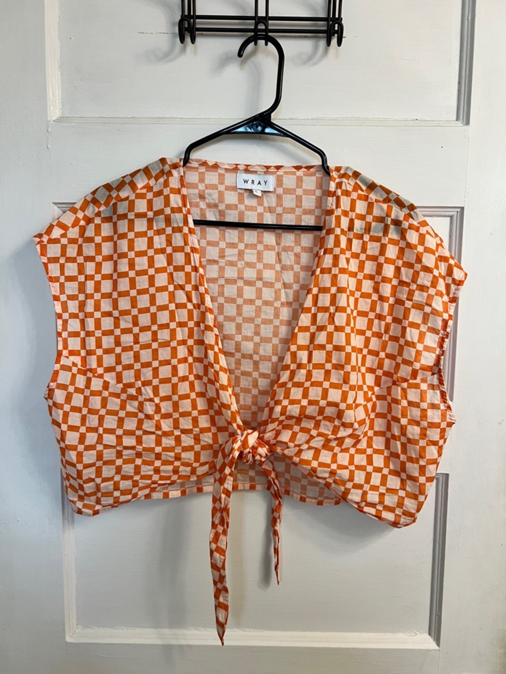 WRAY Orange Check Tie-Front Crop Top